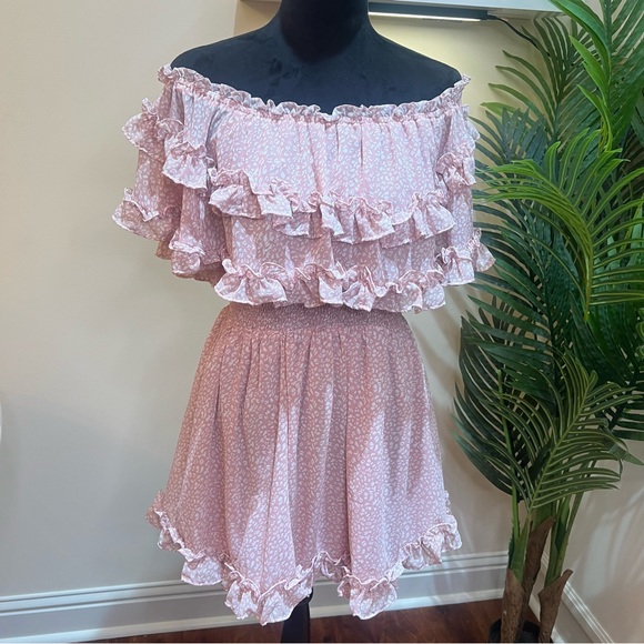 Saints & Secrets FASHION PINK FLORAL PRINT OFF SHOULDER RUFFLE DRESS Large - Picture 8 of 11